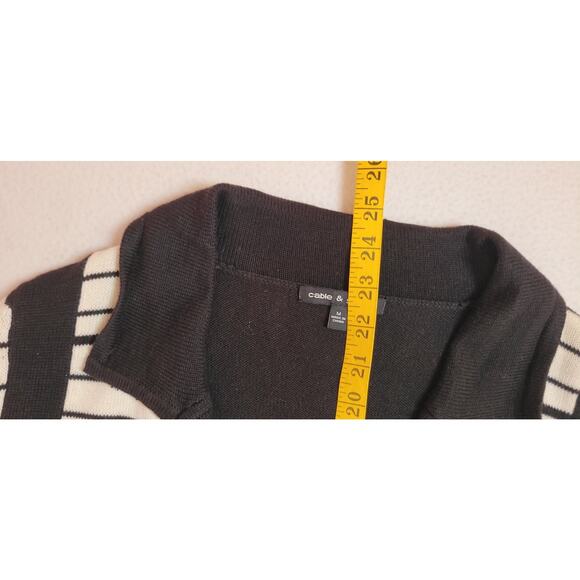 Cable & Gauge Womens Thin Cardigan Sweater M Black White Y2K Minimalist Preppy - Picture 4 of 9